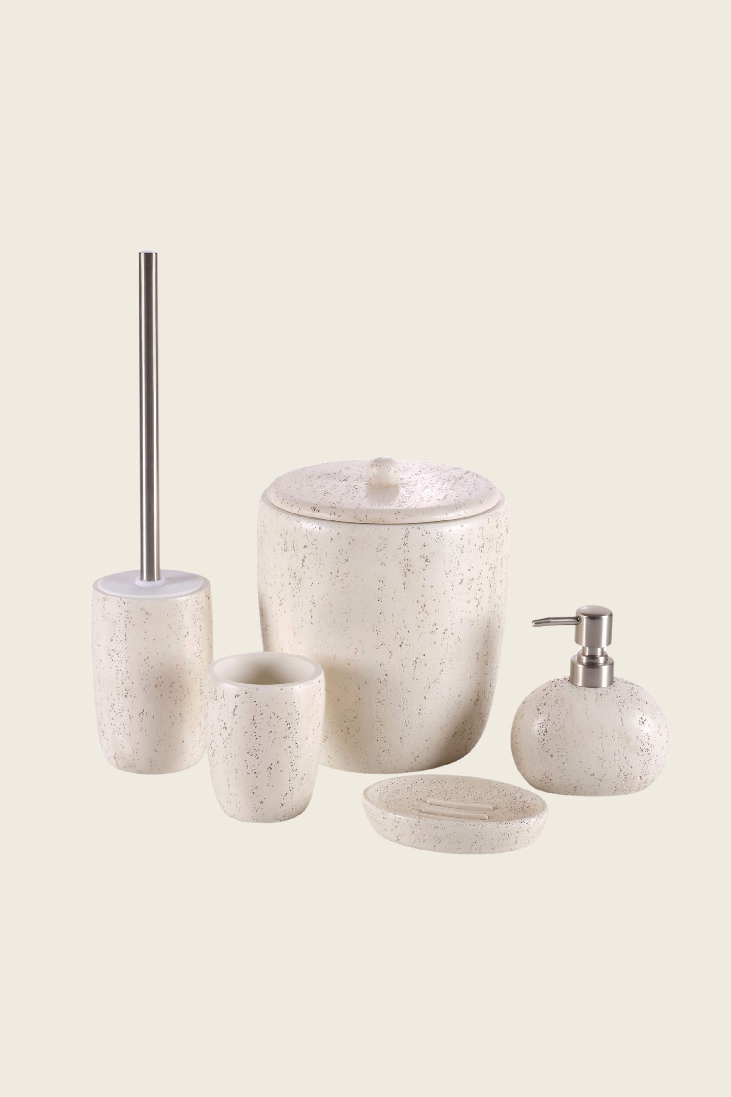 İRYA-Travertine 5 Parça Banyo Seti Açık Bej-Banyo Düzenleyicileri-5-Milagron.com