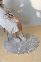 İRYA-Travertine Yuvarlak Banyo Paspası %100 Pamuk 100X100 Gri-Paspas-1-Milagron.com
