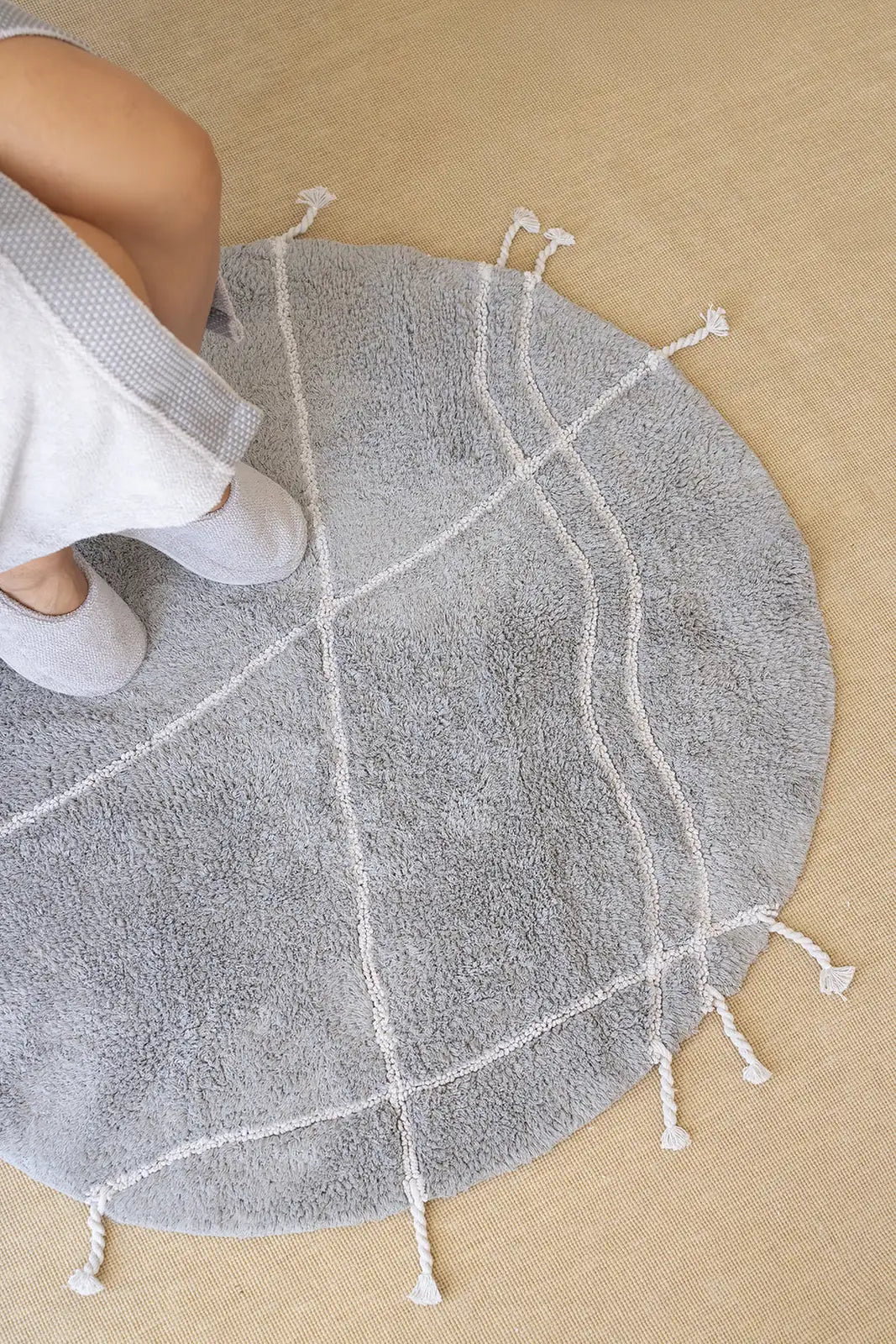 İRYA-Travertine Yuvarlak Banyo Paspası %100 Pamuk 100X100 Gri-Paspas-2-Milagron.com