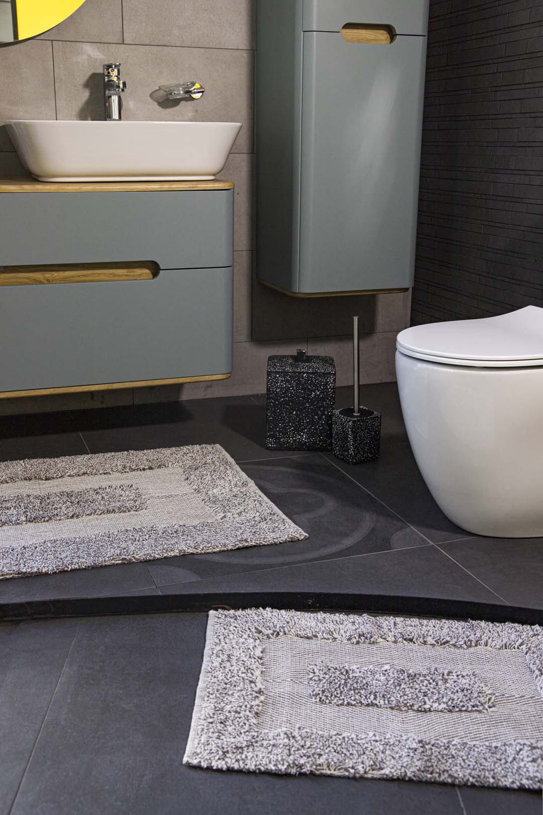 İRYA-Vivian 2’Li Takım Banyo Paspası %100 Pamuk 40X60 + 60X90 Gri-Paspas-9-Milagron.com
