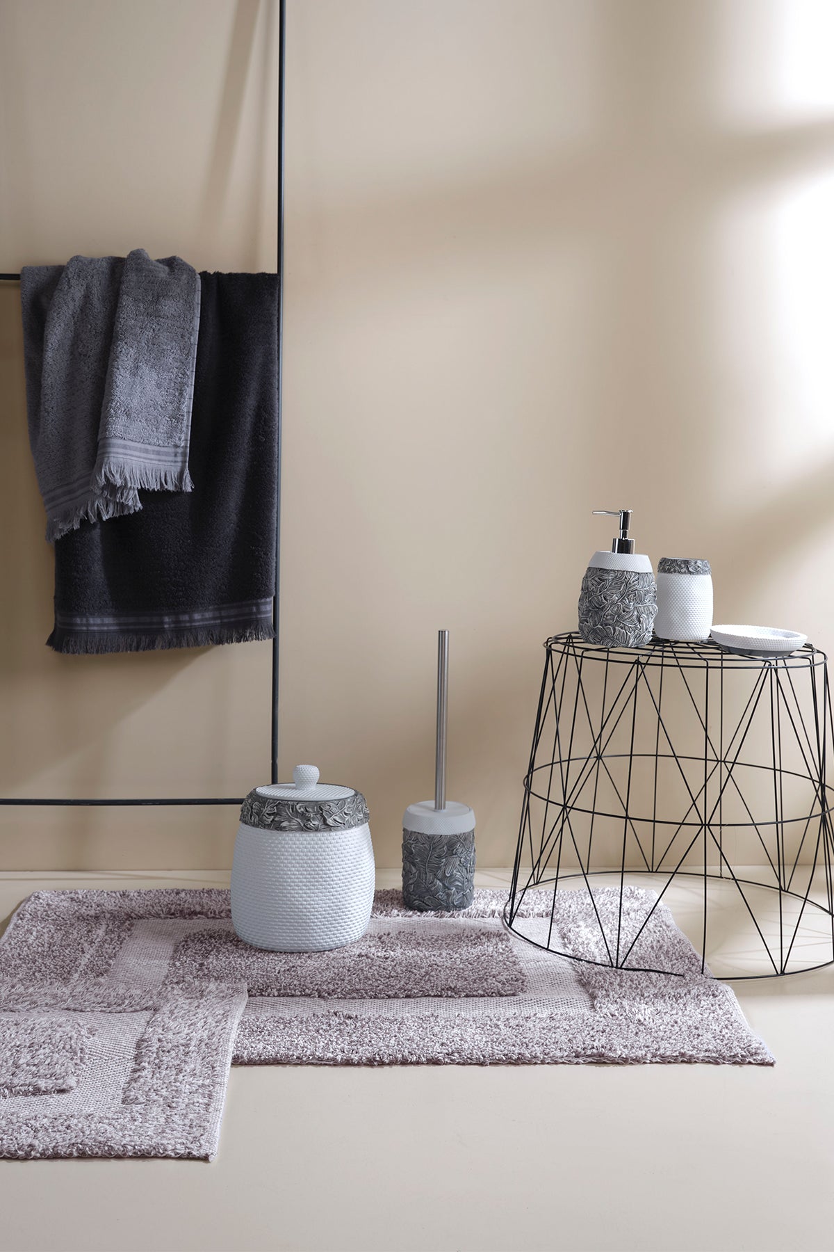 Irya-Vivian 2’li Takım Banyo Paspası %100 Pamuk 40x60 + 60x90 Gri-Banyo Paspası-5-Milagron.com