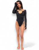 Iamlovein-Black Call Me Long Sleeve Bodysuit-Bodysuit-1-Milagron.com