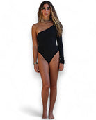 Iamlovein-Black Tha One Sleeve Bodysuit-Bodysuit-1-Milagron.com