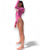 Iamlovein-Bubble Gum' Call Me Long Sleeve Bodysuit-Bodysuit-2-Milagron.com