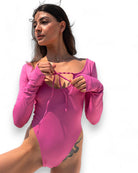 Iamlovein-Bubble Gum' Call Me Long Sleeve Bodysuit-Bodysuit-5-Milagron.com