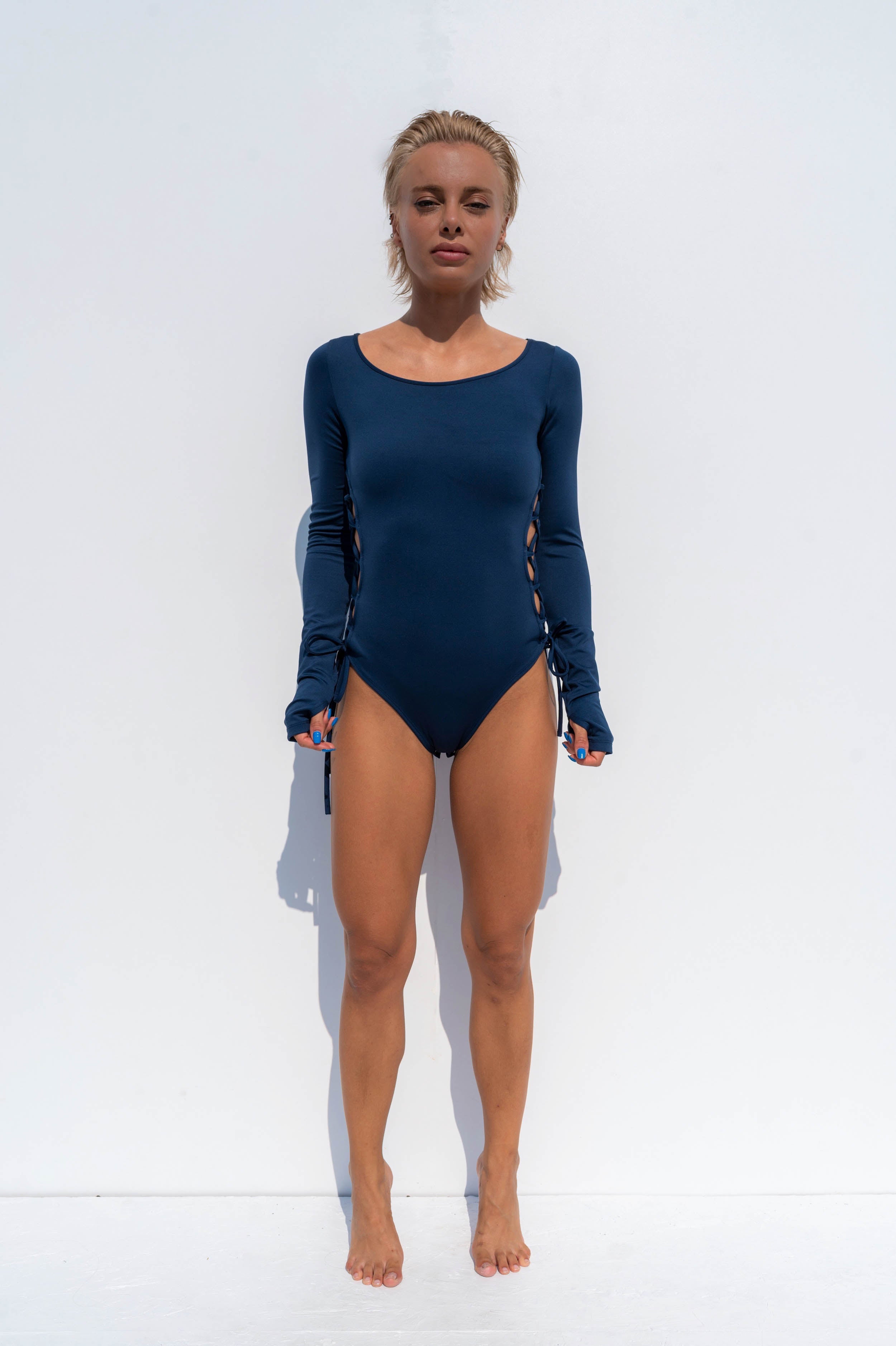 Indigo Sira Uzun Kollu Bodysuit