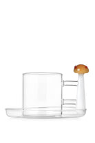 Ichendorf Milano-Amber Ve Kırmızı Noktalı Mantar Figürlü Cam Kahve Fincanı-Kahve Fincanı-1-Milagron.com