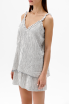 İkikız-Çizgili Keten Askılı Bluz-Top-4-Milagron.com