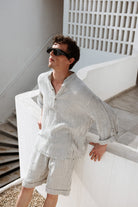 İkikız-Crinkle Çizgili Hakim Yaka Üst-Gömlek-1-Milagron.com