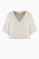 İkikız-Crinkle Linen V Yaka Bluz-Top-1-Milagron.com