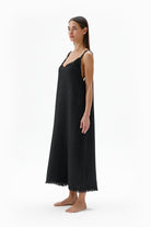 Crinkle Siyah İp Askılı Elbise - 0