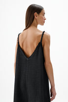 Crinkle Siyah İp Askılı Elbise - 4