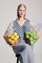 İkikız-Dama Desenli Crop Bluz-Bluz-1-Milagron.com