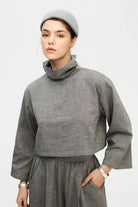 İkikız-Gri Boğazlı Crop Bluz-Top-1-Milagron.com