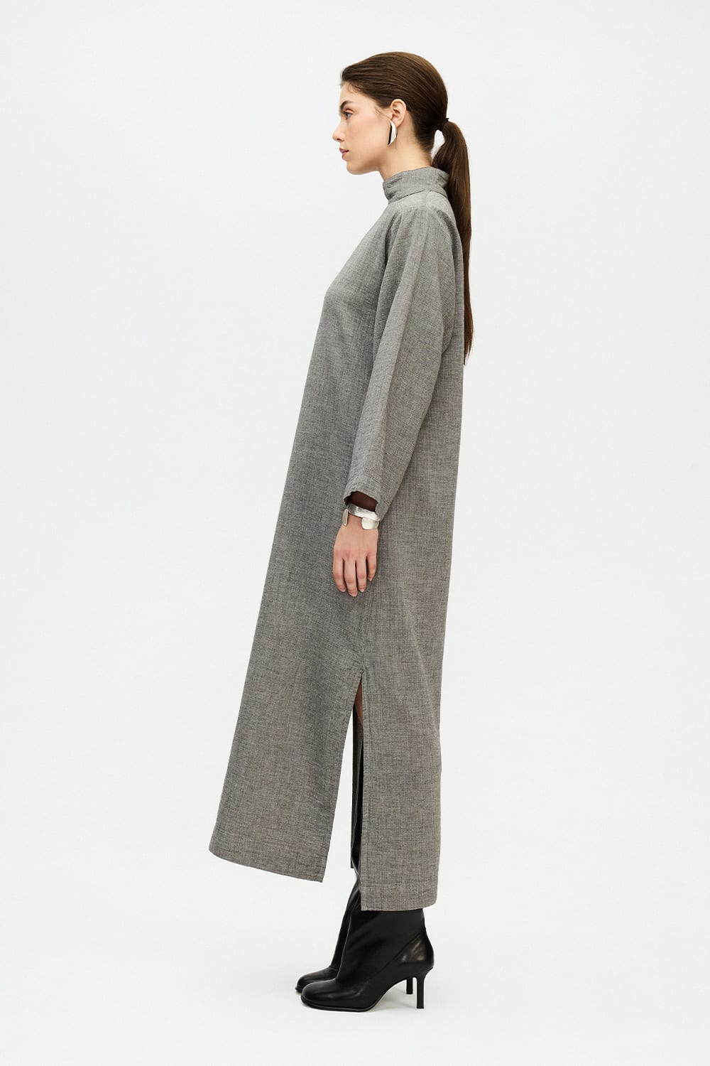 İkikız-Gri Boğazlı Elbise-Elbise-2-Milagron.com