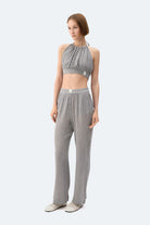 İkikız-Gri Crinkle Crop Üst-Bluz-1-Milagron.com