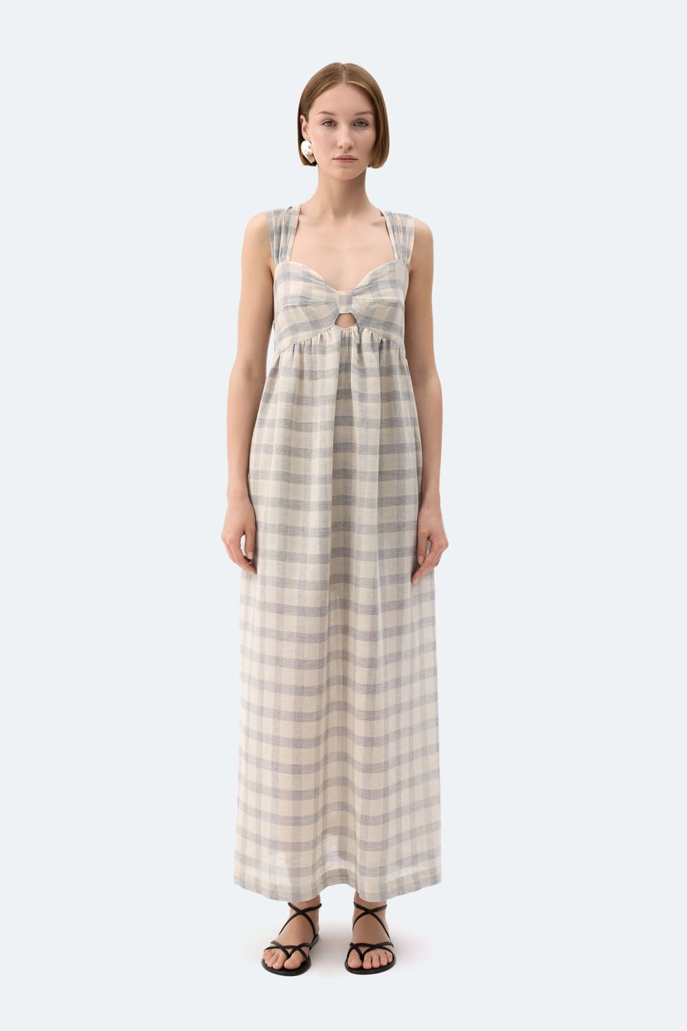 İkikız-Gri Ekose Askılı Elbise-Elbise-1-Milagron.com