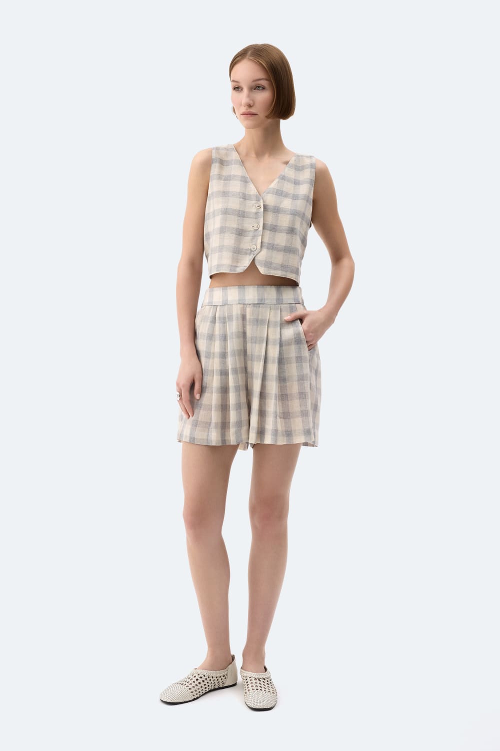İkikız-Gri Ekose Şort-Şort-1-Milagron.com
