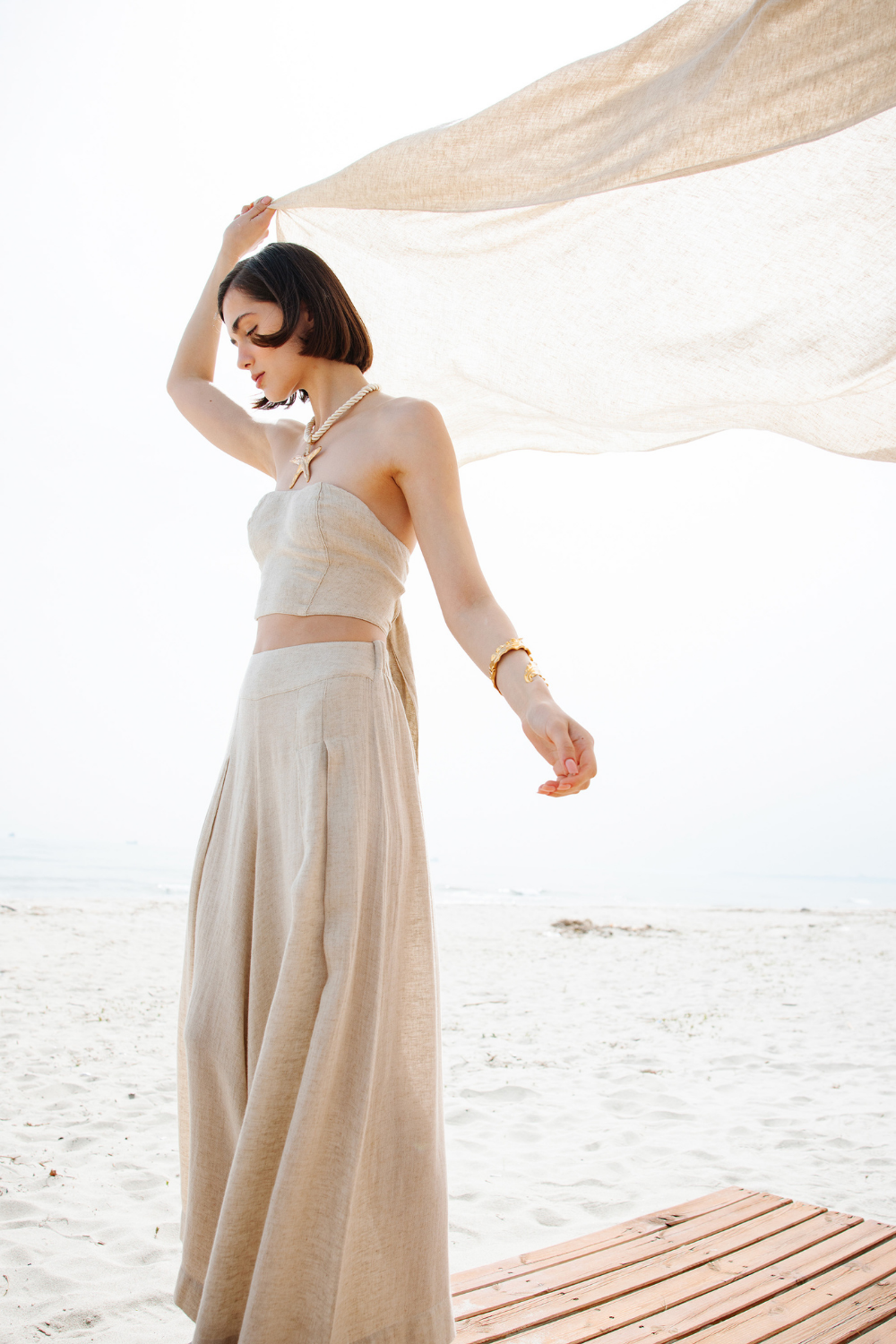 İkikız-Keten Bandeau Bluz-Top-3-Milagron.com