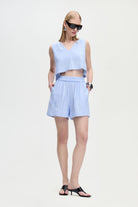 İkikız-Keten Karışımlı Çizgili Bluz-Bluz-1-Milagron.com