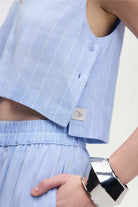 İkikız-Keten Karışımlı Çizgili Bluz-Bluz-6-Milagron.com