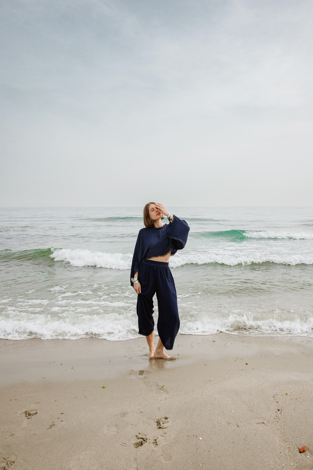 İkikız-Keten Navy Bluz-Top-1-Milagron.com