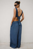 Keten Navy Palazzo Pantolon - 4