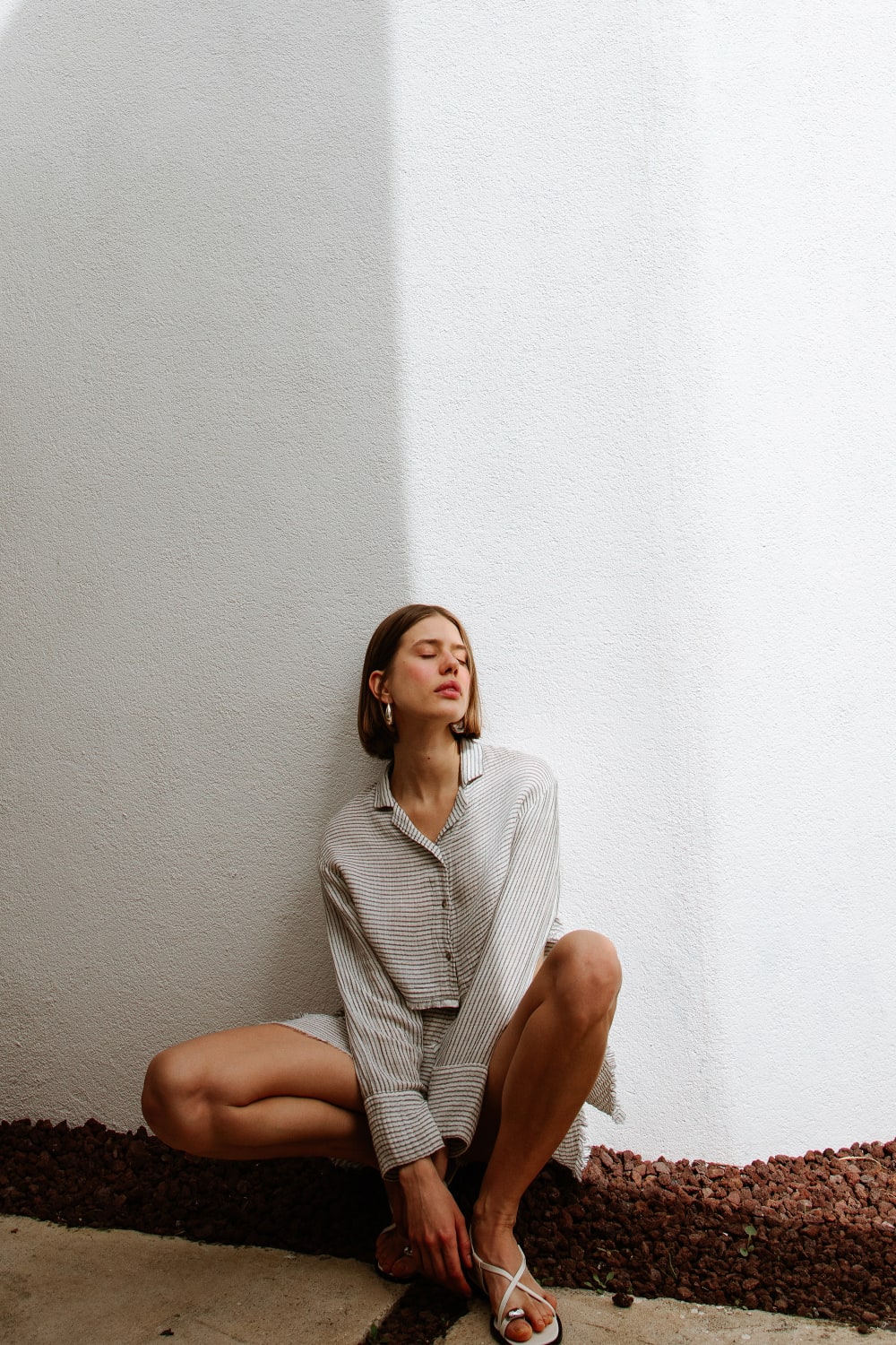 İkikız-Lyocell Çizgili Kısa Gömlek-Gömlek-4-Milagron.com