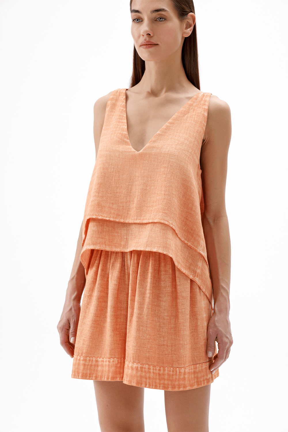 İkikız-Turuncu Katlı Bluz-Top-4-Milagron.com