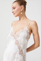 İpek Kıramer-Diamond Silk Long Chemise Ecru-Gecelik-1-Milagron.com