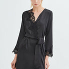 İpek Kıramer-Diamond Silk Short Robe Black-Sabahlık-2-Milagron.com