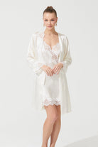 İpek Kıramer-Diamond Silk Short Robe Ecru-Sabahlık-2-Milagron.com