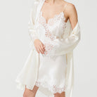İpek Kıramer-Diamond Silk Short Robe Ecru-Sabahlık-4-Milagron.com