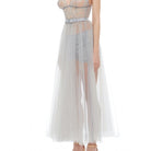 İpek Kıramer-Fairy Tale Long Tulle Chemise Gray-Gecelik-5-Milagron.com