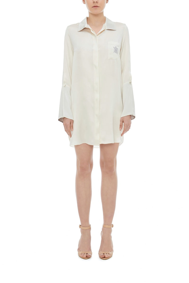 İpek Kıramer-Fi̇fi̇ Silk Shirt Chemise Ecru-Gecelik-1-Milagron.com