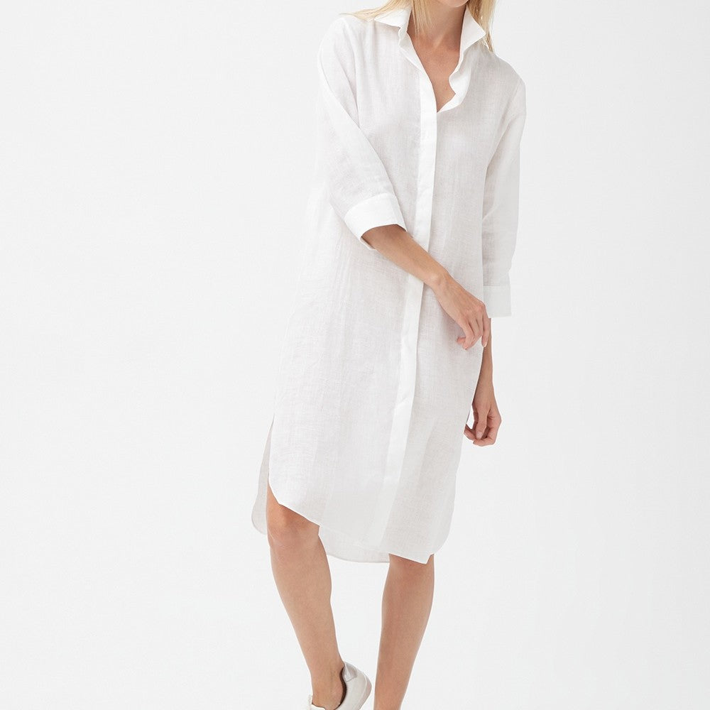 İpek Kıramer-Linen Shirt Dress White-Elbise-3-Milagron.com