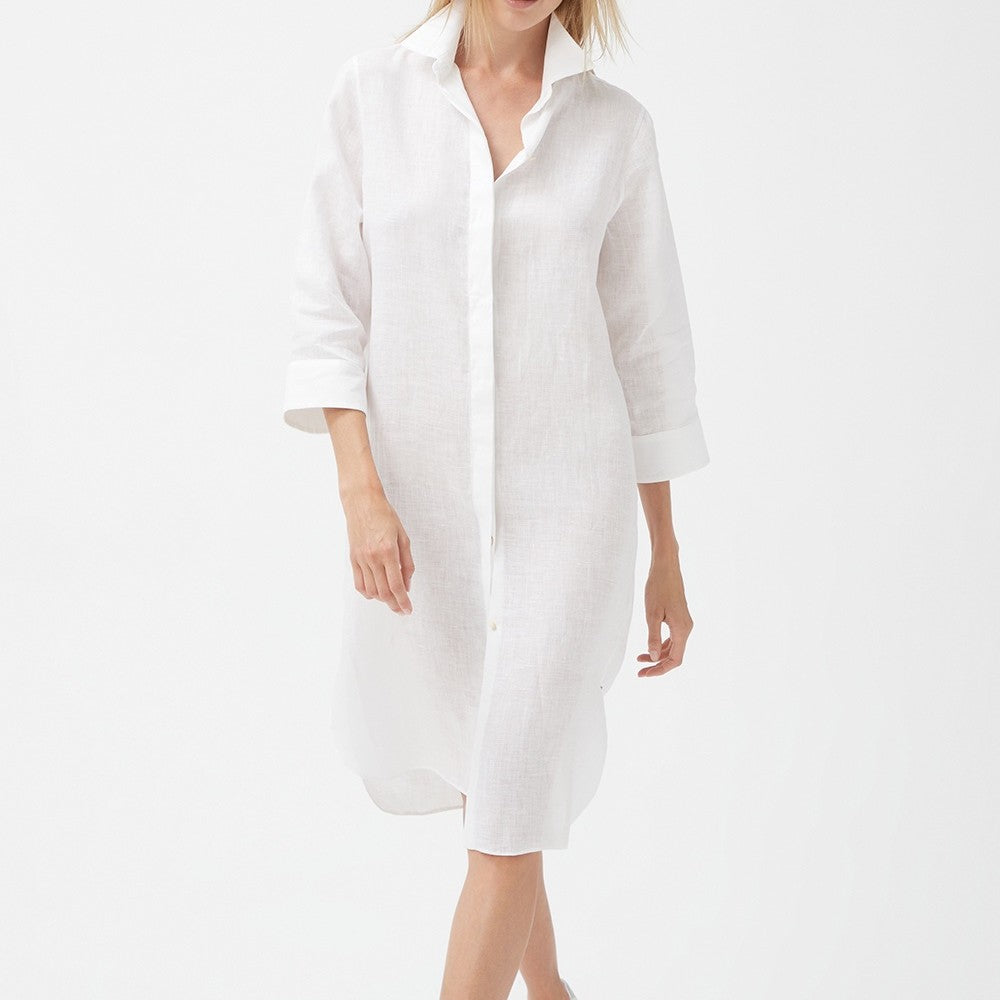 İpek Kıramer-Linen Shirt Dress White-Elbise-4-Milagron.com