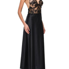 İpek Kıramer-Vampy Silk Lace Embroidered Long Chemise Black-Gecelik-3-Milagron.com