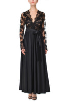 İpek Kıramer-Vampy Silk Lace Embroidered Long Robe Black-Sabahlık-2-Milagron.com