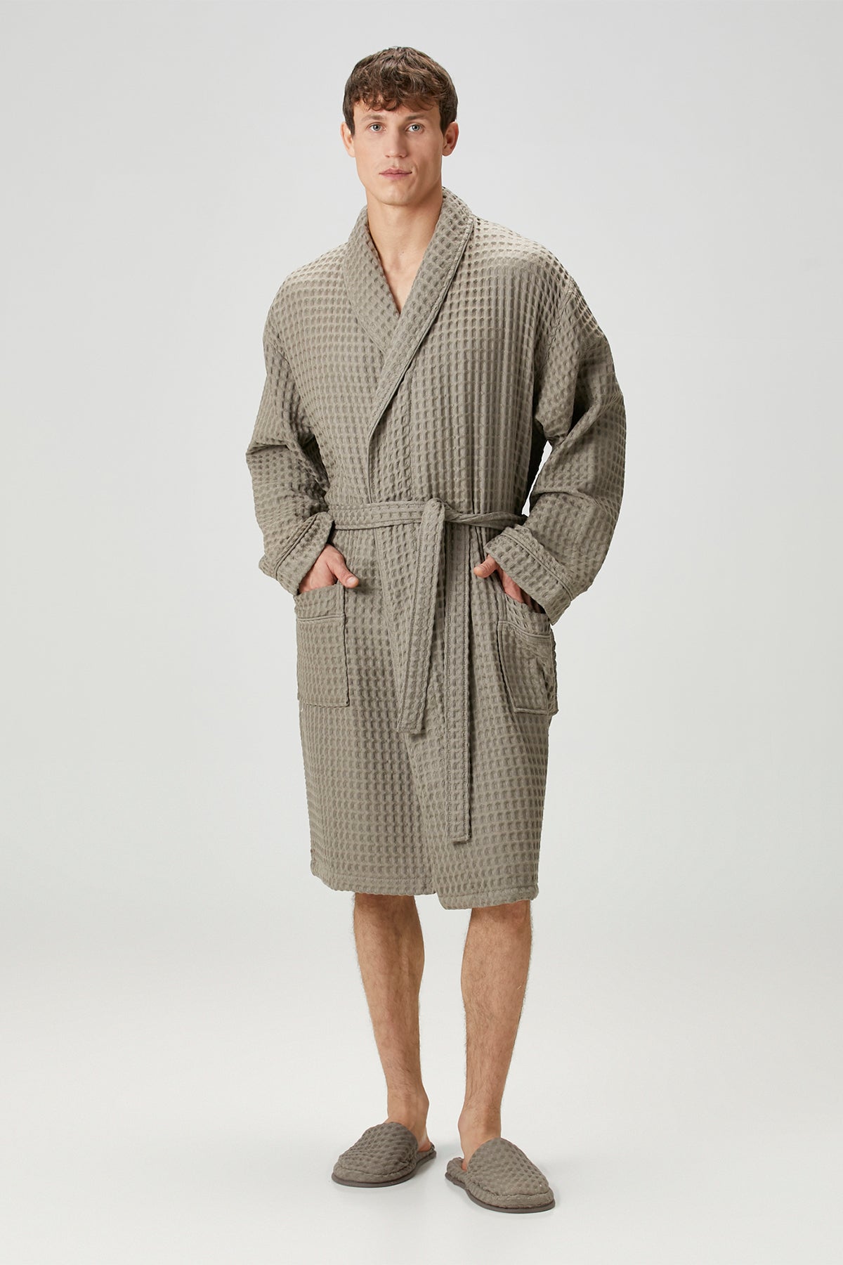 Irya-Aura Waffle Erkek Bornoz Gri-Bornoz-1-Milagron.com