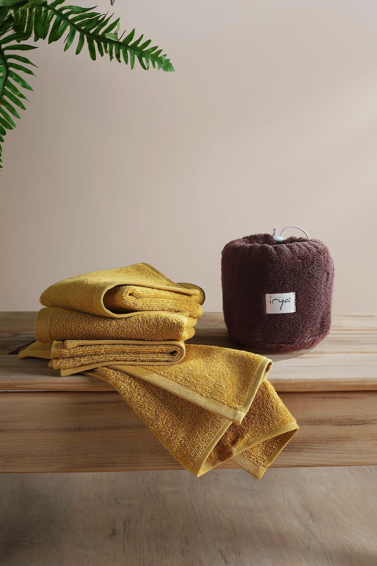 İrya-Bouquet çantalı 4'lü El Havlusu Acı Kahve Hardal-Setli Havlu-1-Milagron.com