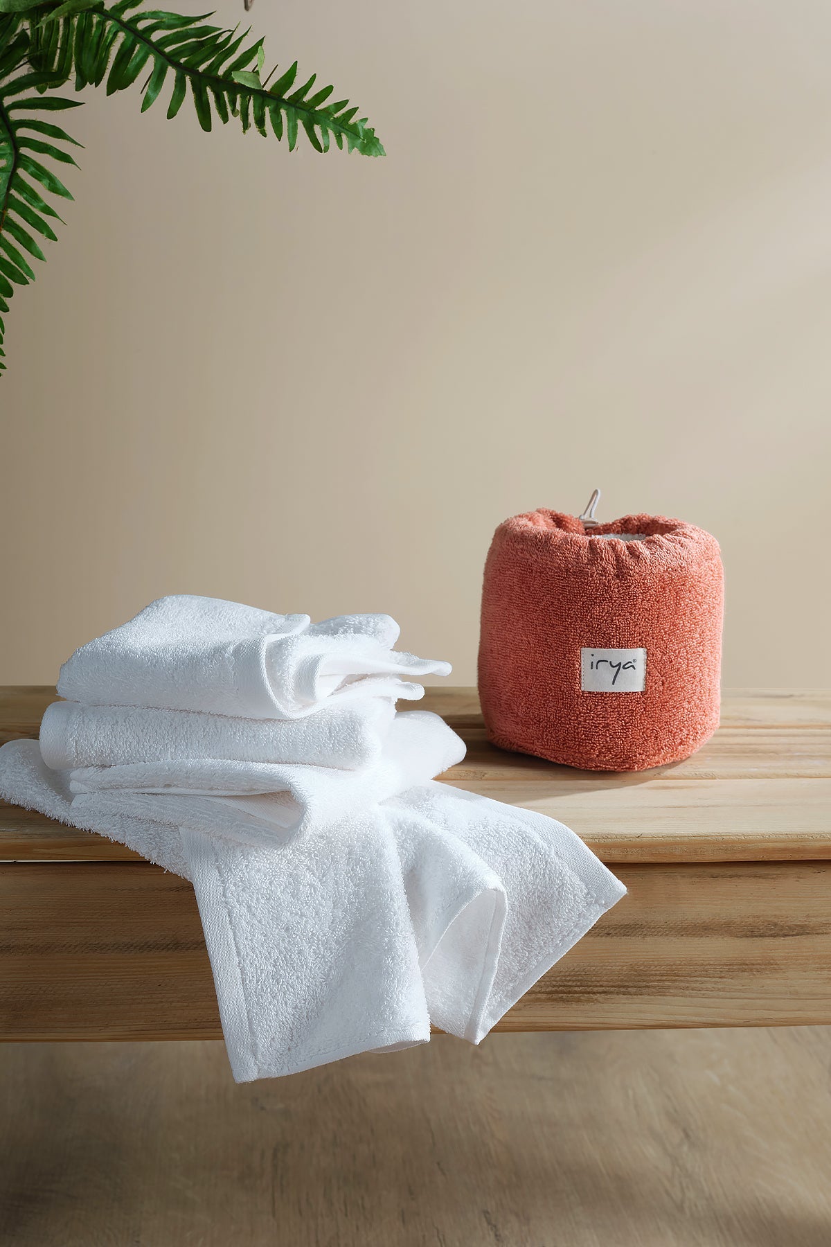 İrya-Bouquet çantalı 4'lü El Havlusu Tarçın Beyaz-Setli Havlu-1-Milagron.com