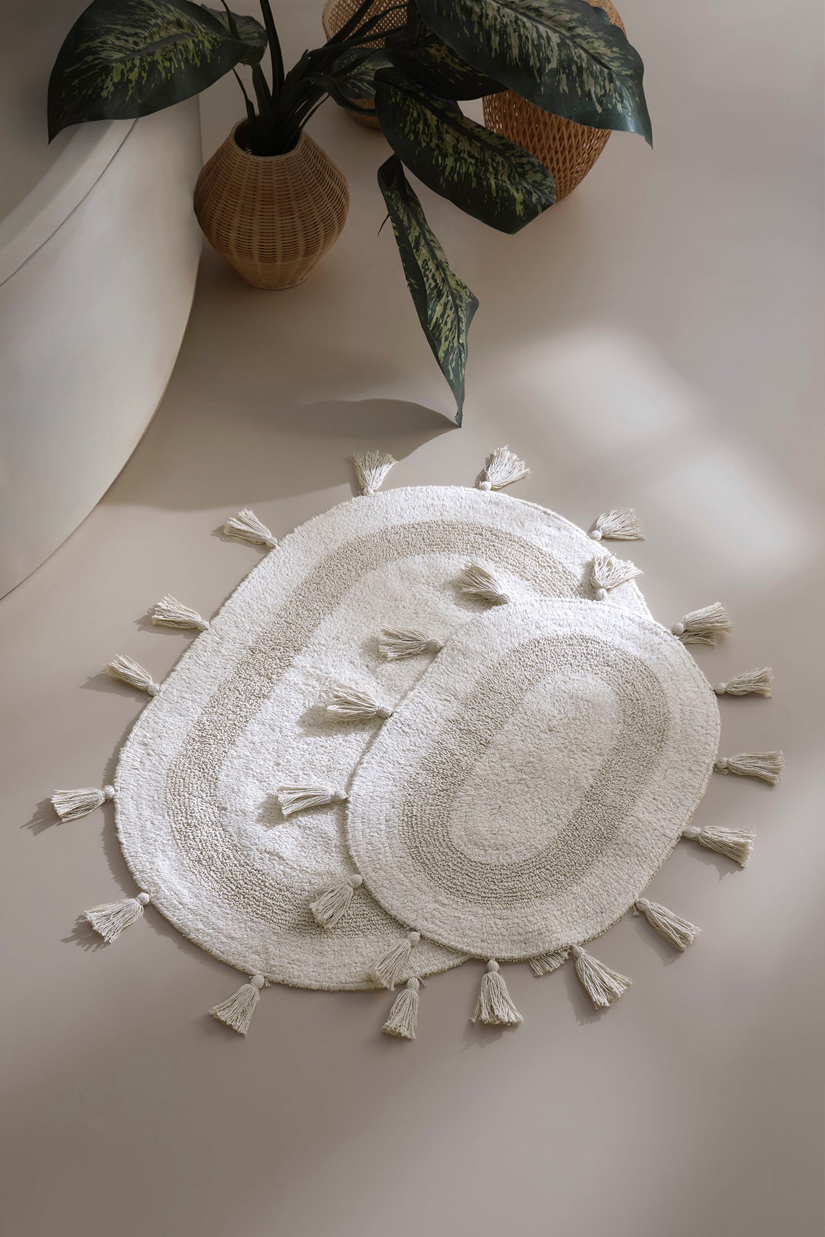 İrya-Hana 2’li Takım Banyo Paspası %100 Pamuk 40x60 + 60x90 Ekru-Takım Banyo Paspası-3-Milagron.com