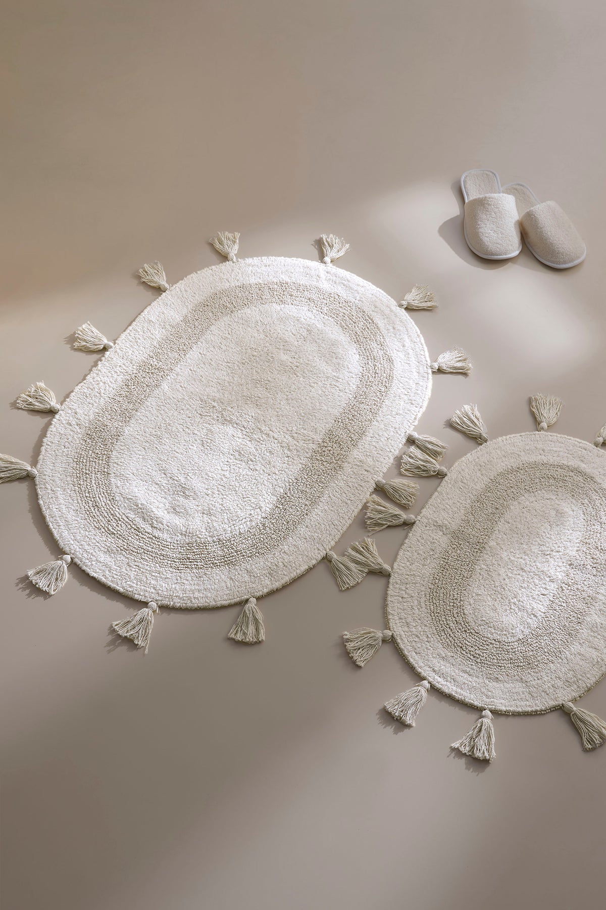 İrya-Hana 2’li Takım Banyo Paspası %100 Pamuk 40x60 + 60x90 Ekru-Takım Banyo Paspası-6-Milagron.com