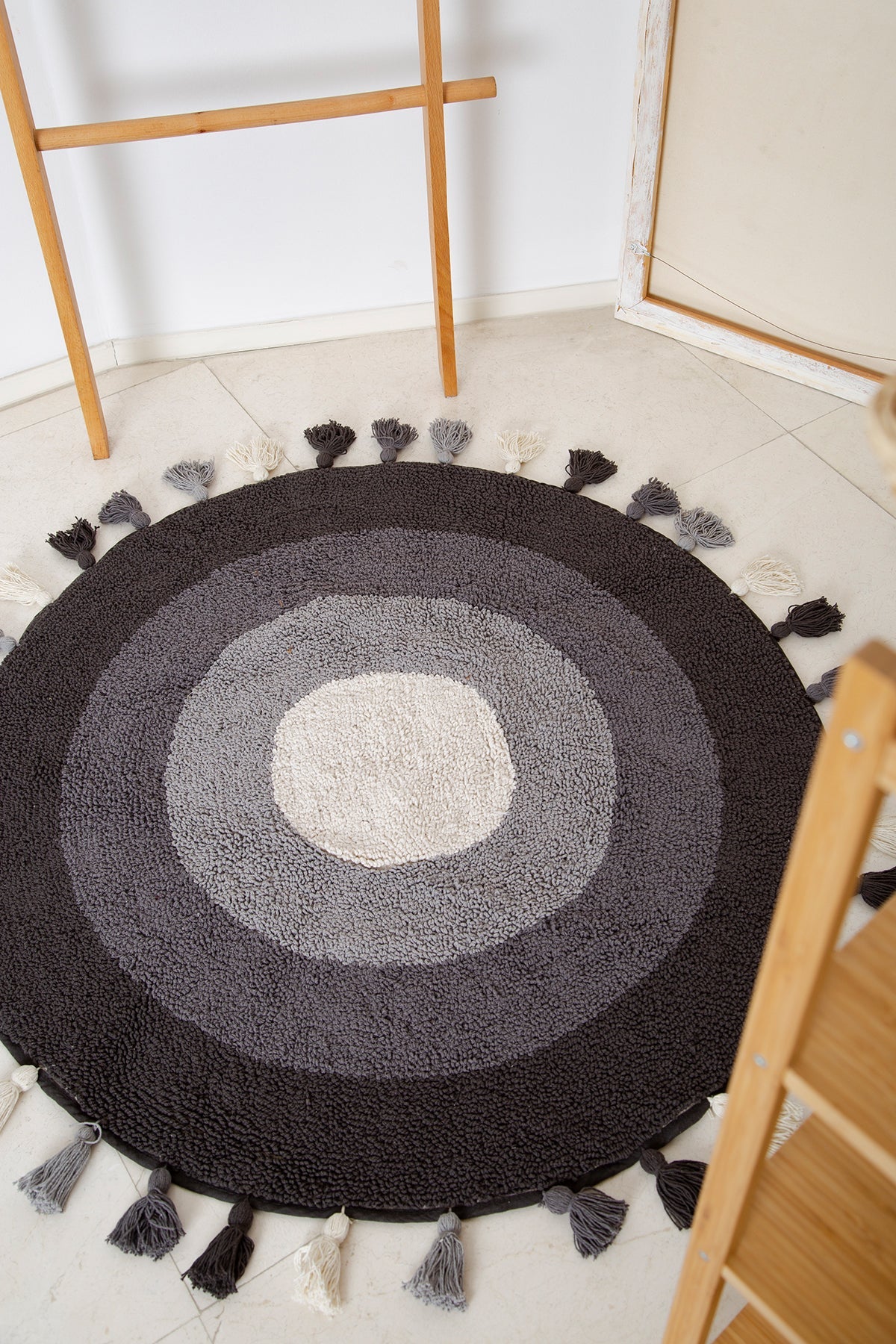 Irya-Laura Yuvarlak Banyo Paspası %100 Pamuk 100x100 Antrasit-Paspas-5-Milagron.com