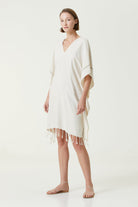 Irya-Layla V Yaka Elbise Bej-Elbise-1-Milagron.com