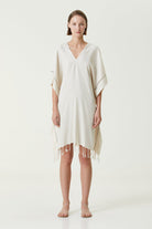 Irya-Layla V Yaka Elbise Bej-Elbise-3-Milagron.com