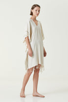 Irya-Layla V Yaka Elbise Bej-Elbise-4-Milagron.com