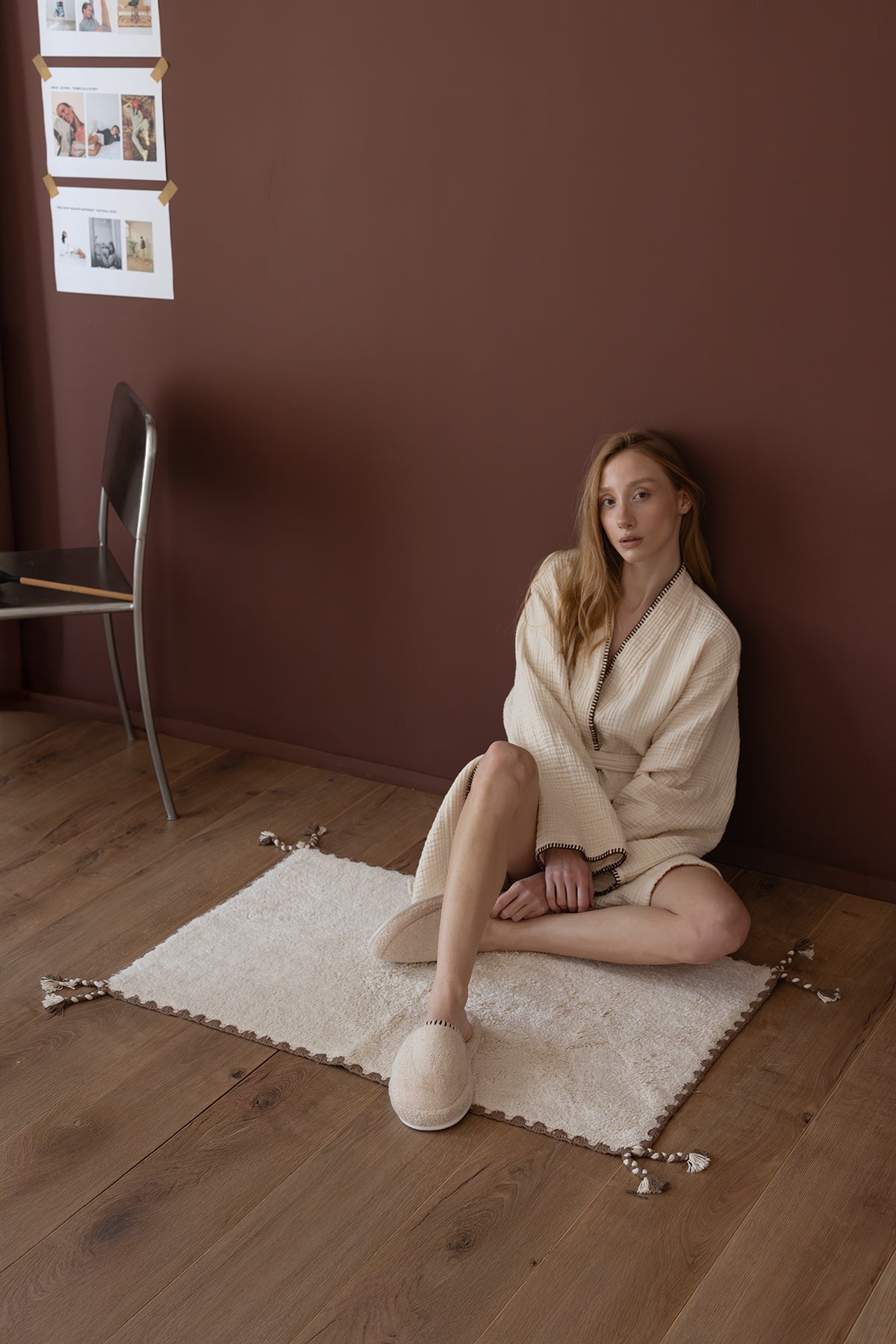 İrya-Loom 4 Katlı çoban Dikşili Kadın Bornoz Kum Bej-Bornoz-5-Milagron.com