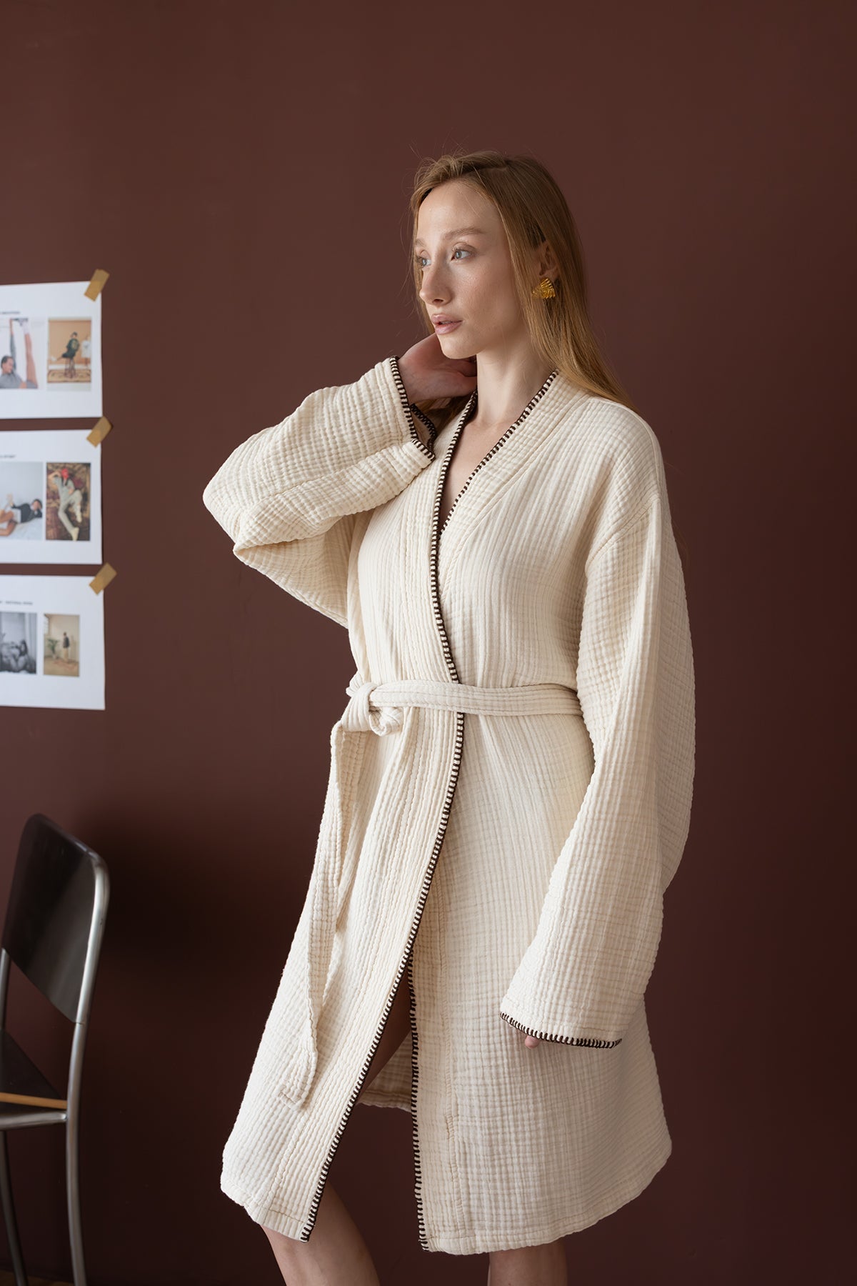 İrya-Loom 4 Katlı çoban Dikşili Kadın Bornoz Kum Bej-Bornoz-7-Milagron.com